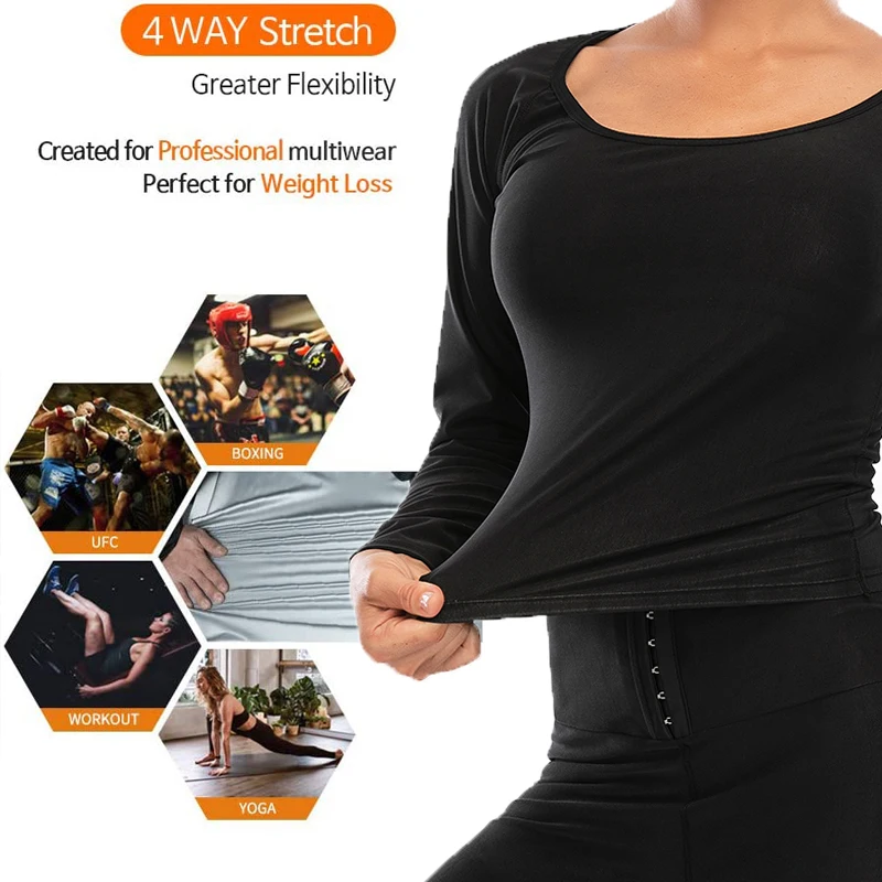 Women Long Shirts Sauna Sweat Suit Vest Body Shaper Polymer Waist Trainer Workout Corset Lose Weight Tank Tops Fitness Shapewear