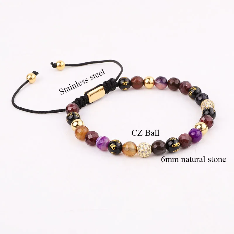New Cute Design 6mm Natural Stone Tibetan Agate Beads CZ Charm Macrame Adjustable Luxury Bracelet Women - Image 2