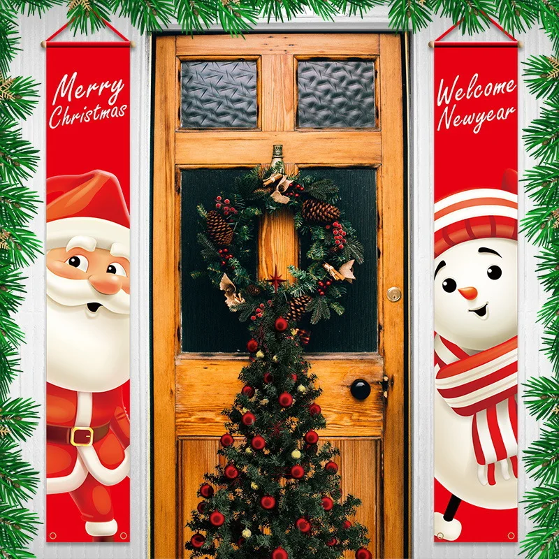 Christmas Porch Sign, Buffalo Plaid Decor Merry Christmas Door Banner Xmas Hanging Decoration for Home Yard Front Door Navidad