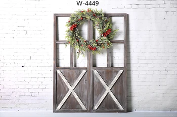 

HUAYI Beautiful Flower Wreath Hang On Retro Wooden Door Decoration Brick Wall Background Backdrop For Studio Photoshoot Prop