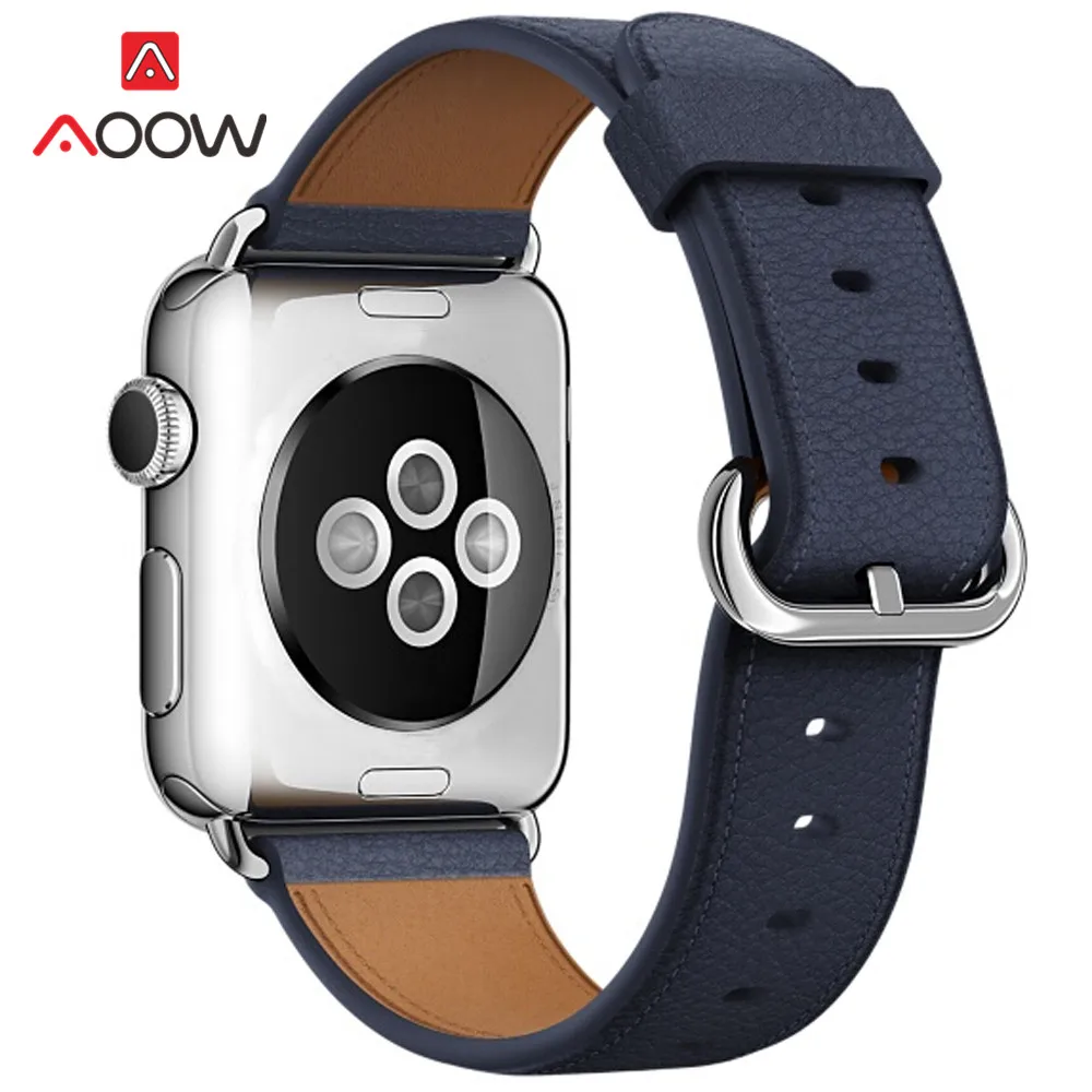 Мягкий ремешок для часов из натуральной кожи для Apple Watch 4, 5, 38 мм, 42 мм, 40 мм, 44 мм, классический мужской и женский браслет, ремешок для iWatch 1, 2, 3 - Цвет ремешка: Midnight blue
