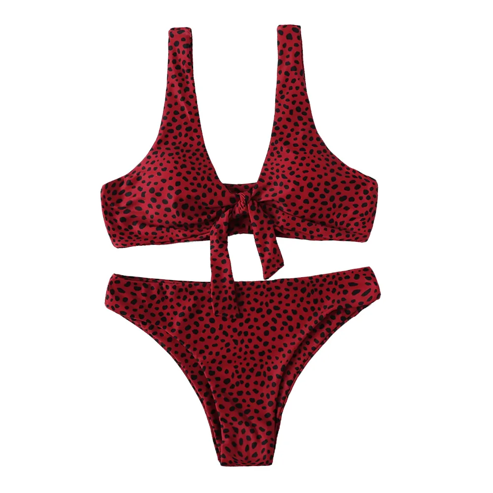 

Women Dot Printing Double Straps Lacing Swimsuit Bikini