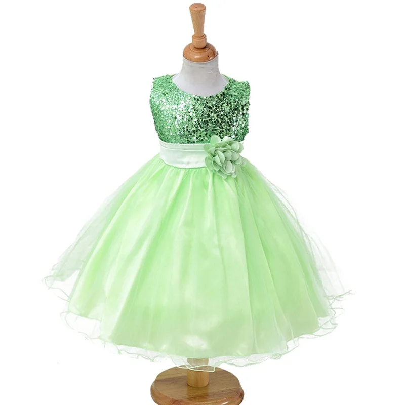 3-14yrs Hot Selling Baby Girls Flower sequins Dress High quality Party Princess Dress Children kids clothes 9colors baby dresses