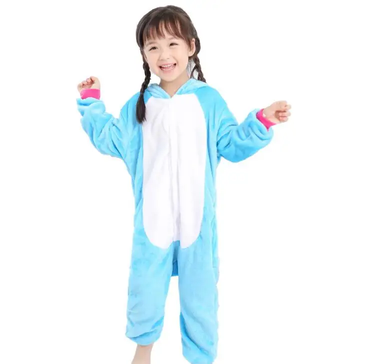 blue Kigurumi/детская одежда для сна с изображением животных для мальчиков и девочек; пижамы с единорогом; фланелевые детские пижамы с единорогом; Комплект детских пижам с рисунком аниме; зимние комбинезоны - Цвет: blue