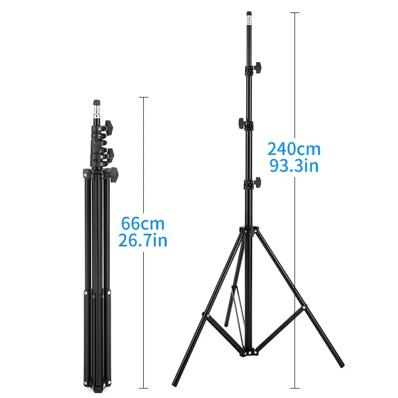 Selens 240cm Light Stand Tripod Support 1/4 3/8 Thread 4 Section Adjustable with Reverse Leg & Detachable Center Column Aluminium Alloy for Photography Photo Studio Video Camera Flash Outdoor 