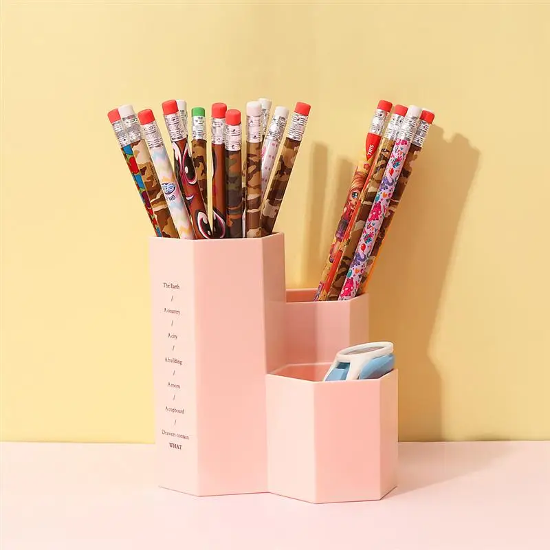 TOYMYTOY Creative Hexagonal Pen Holder Organizador de contenedores Plástico Caja de almacenamiento de escritorio Student Office Supplies color crema 