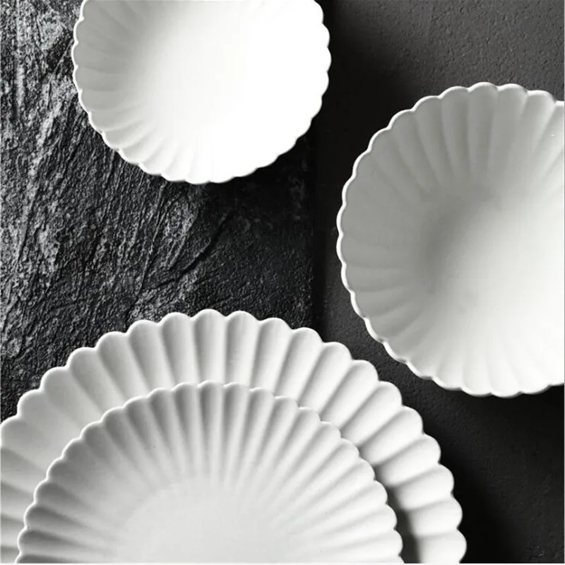 Gray Petal Dinner Plate Unglazed Ceramic Kitchen Tray Food Dishes Rice Salad Plates Soup Bowl 1pcs Sale