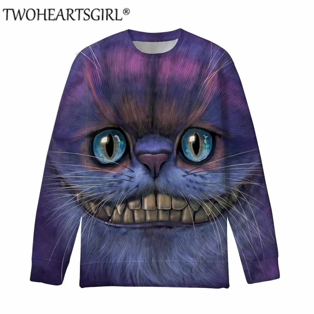 Twoheartsgirl Чеширский кот Harajuku Толстовка с капюшоном объемный пуловер для женщин топы с длинными рукавами и круглым вырезом женский осенне-зимний свитер