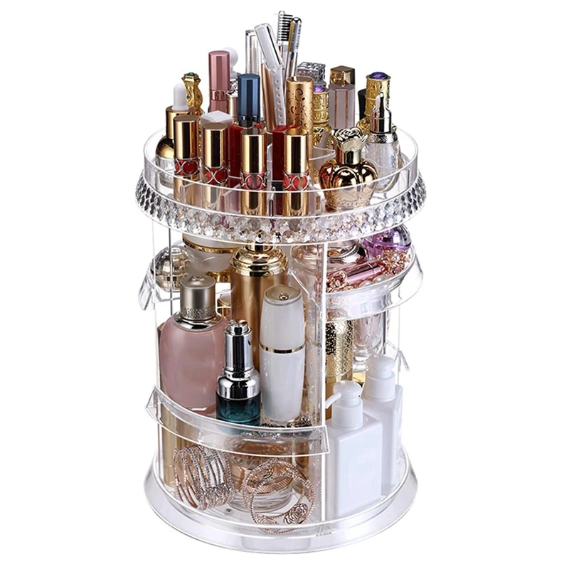 

Adjustable 360 Degree Rotating Makeup Organizer Tray/Large Capacity Cosmetics Carousel Spinning Holder Storage Rack Fits Toner