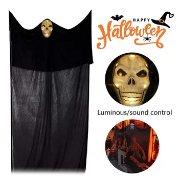 

Halloween Hanging Ghost Ornament Scary Black Creepy Cloth Skull Mask Voice Activated Ghost Glowing Mask Halloween Decoration