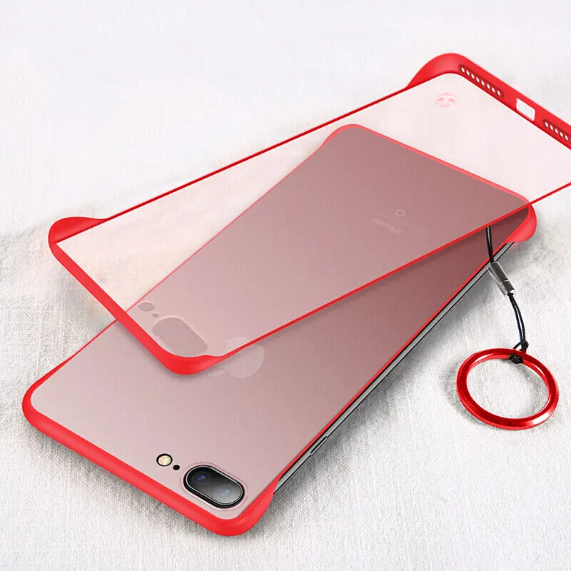 Red Роскошный Бескаркасный Прозрачный чехол для телефона для iPhone X 7 8 Plus, чехол XS Max XR с кольцом для пальца, подставка, чехол s для iPhone XS - Цвет: Red