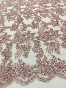 

2020 Latest Onion African French Lace Fabric High Quality African Tulle Lace Fabric with sequins For Wedding RF2755