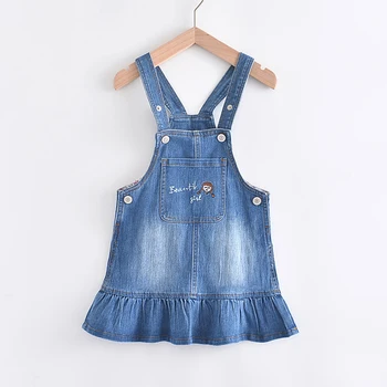 

Kids Girls Letter Embroidery Cartoon Jeans Dress Children 's Clothing Litle Girls Solid Suspenders Dresses 3-8 Years