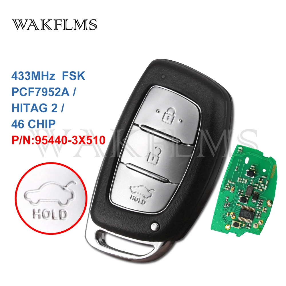 3 btns Remote Smart Car key 433Mhz For HYUNDAI Verna with PCF7952A HITAG 2 46 CHIP 95440-3X510