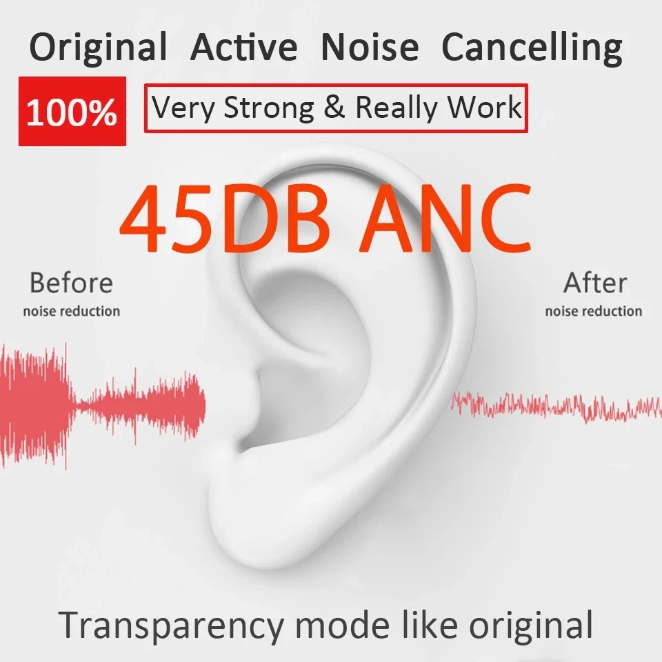 45db Air9 Plus TWS ANC Earphone Wireless Bluetooth Earbuds Noise Cancelling 12D Super Bass Airoha 1562H PK 1562A i99999 Plus