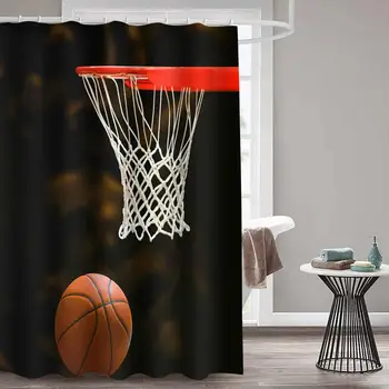 

MTMETY Modern Black Basketball Bathroom Shower Curtain Sets Waterproof Decor Cool Basketball Ball Sport Bathroom Curtain
