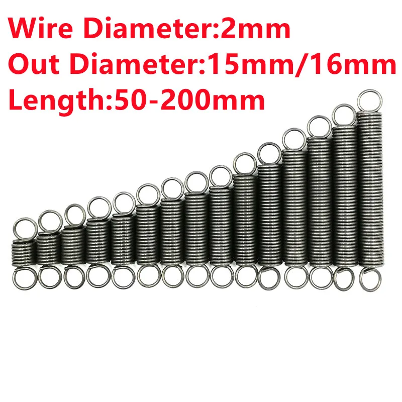 

2PCS,Custom Steel Spring Pull Extension Spring With Hooks,2mm Wire Dia*15mm/16mm Out Dia*50/60/70/80/90/100/120/150/200mm Length