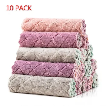 

10 pcs Absorbent dishwashing cloth thickened wipe tablecloth towel kitchen non-oiled and lint-free cleaning rag wipe towel