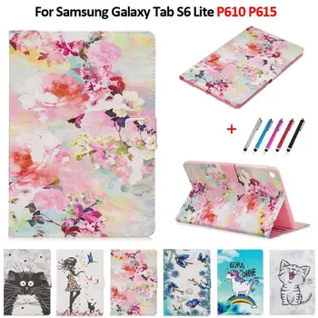 

Cat Flower Painted Flip Tablet Cover For Samsung S6 Lite Case 10.4" PU Leather Stand Shell For Galaxy Tab S6 Lite Case P610 P615