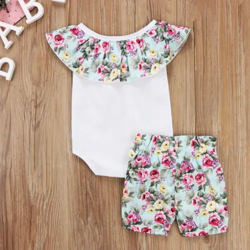 2020 tout nouveau décontracté nouveau-né enfant en bas âge infantile bébé fille coton barboteuse culture hauts Shorts 2 pièces tenue vêtements floraux 0-24M