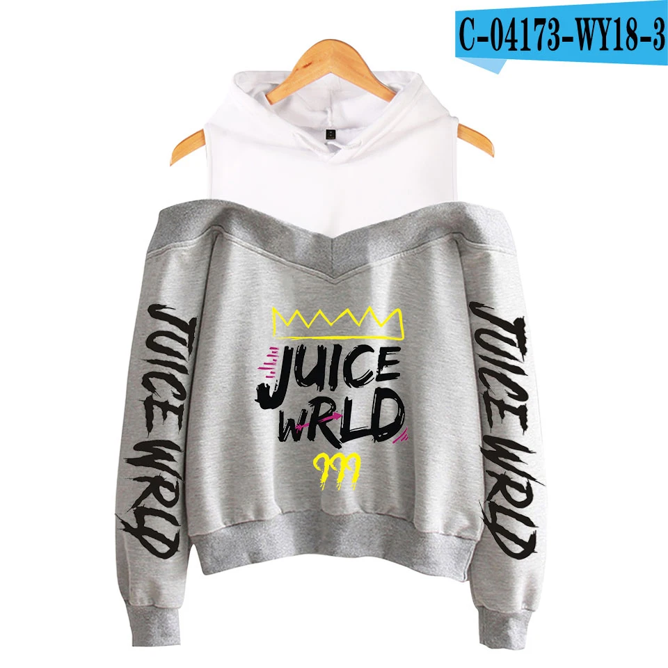 Juice WRLD толстовка с капюшоном, с открытыми плечами, милая, без бретелек, сексуальная девушка, толстовка, японская мода, модная рубашка - Цвет: gray