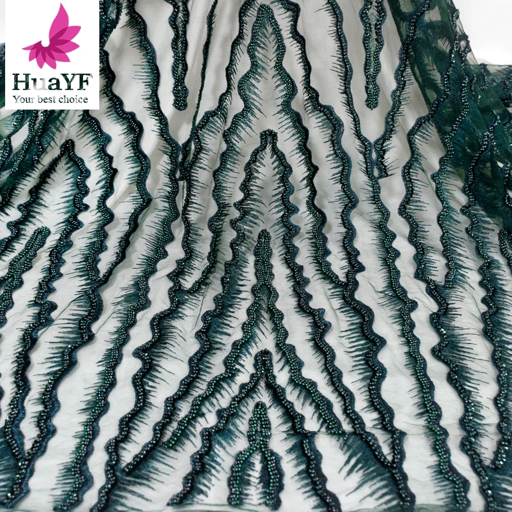 

Темно-зеленого цвета в нигерийском стиле Одежда с кружевами и жемчугом в африканском стиле тюль с блестками для вечерние платье HY1363