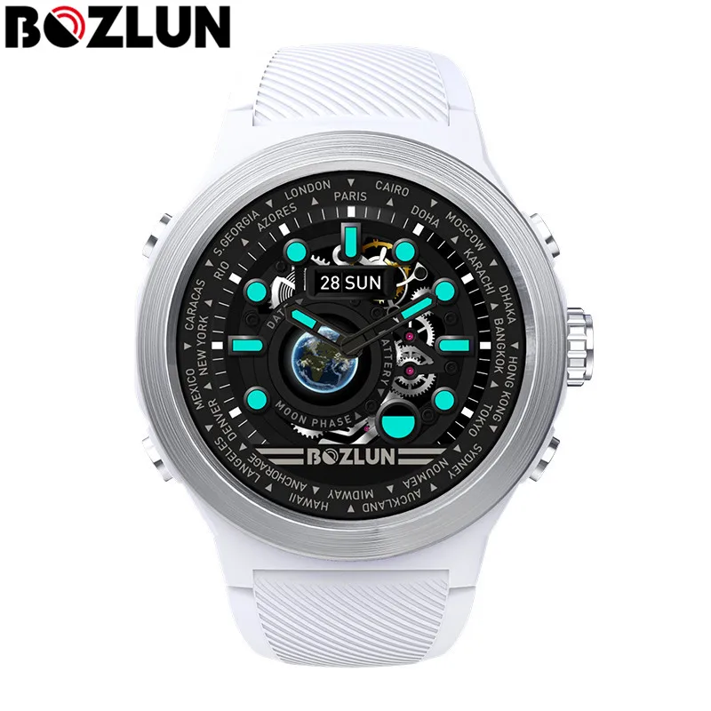 Silver White Bozlun W31 1,44 дюймов полный экран сенсорные мужские Смарт-часы Мужские монитор сердечного ритма IP68 Водонепроницаемые умные часы для android ios часы - Цвет: Silver White