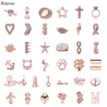 

Buipoey 10mm Rose Gold Beaded Charm Fit Original Pandora Stainless Steel Mesh Bracelets For Women Boy Girls DIY Strap Jewellery