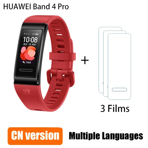 Смарт-браслет huawei Band 4 Pro gps, металлическая рамка, цветной сенсорный экран, датчик уровня кислорода в крови, датчик сердечного ритма, браслет для сна - Цвет: red n 3films