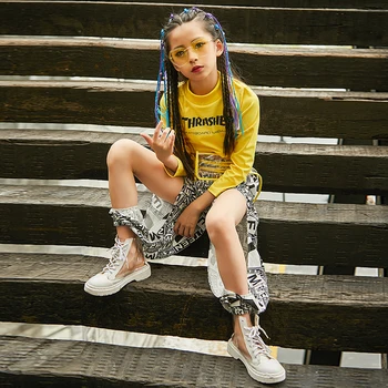 

Girls Jazz Dance Costume Kids Hip Hop Practice Suit Children Street/Modern Dance Performance Outfit Catwalk Show Wear DQL1774