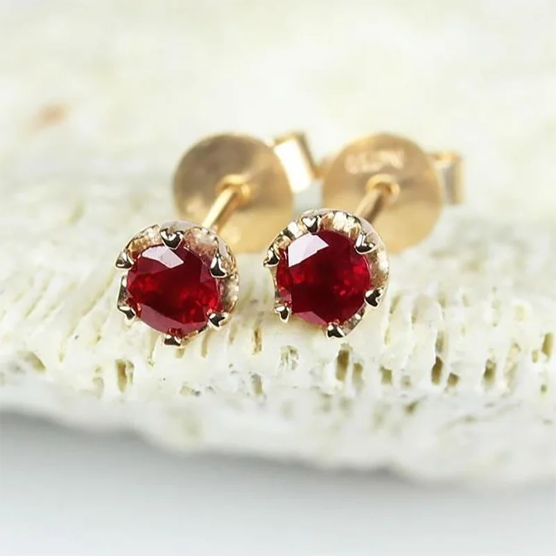 Designer original craftsmanship unique six-claw inlaid ruby face earrings light luxury charm women's brand silver jewelry | Украшения и