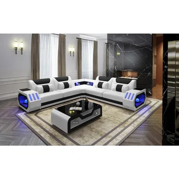 

White moedrn furniture living room genuine leather with phone USB charge