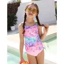 Купальный костюм для девочек из двух предметов, танкини, купальный костюм детский купальник для девочек с разноцветным принтом единорога, топы, плавки, комплект бикини, купальные костюмы