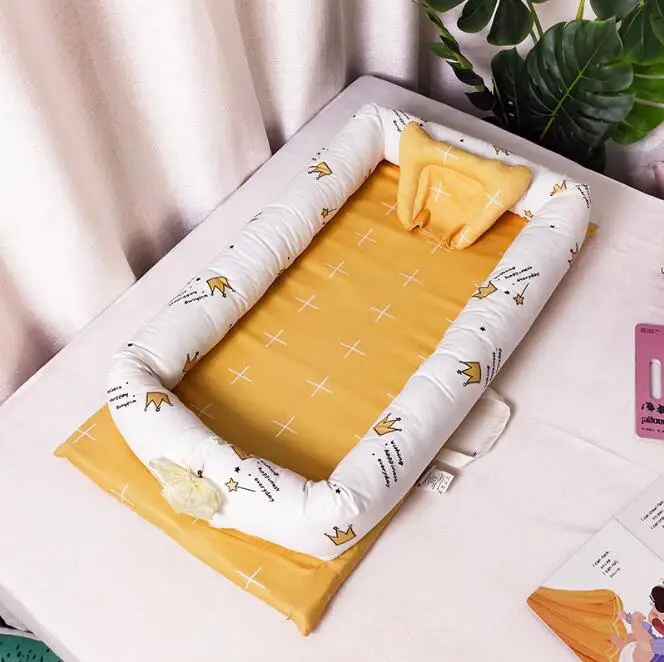 Портативная переносная кроватка для новорожденных, детская корзина для сна, детская кроватка, детская кроватка, хлопковая защитная подушка для путешествий, с принтом YCQ002 - Цвет: YCQ002A