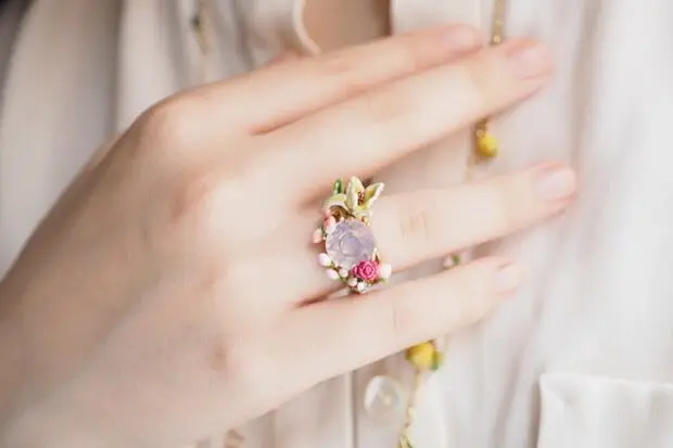 Amybaby, дизайнерское, ручной работы, эмалированная глазурь, розовый цветок, бутон розы, ожерелье, без пирсинга, серьги-капли, регулируемое кольцо, браслет - Окраска металла: Size 54