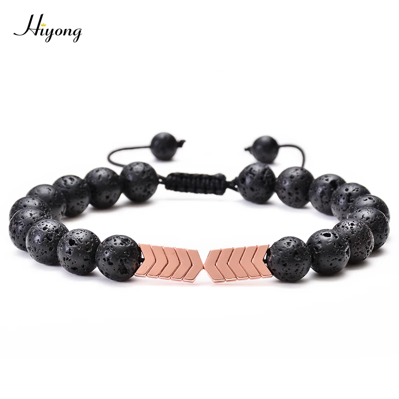 Stone Bead Bracelet HIYONG камень из вулканической лавы браслет плетеный веревочный бисерный браслет Стрелки Браслеты с бусинами из натурального камня регулируемые ювелирные изделия - Окраска металла: Stone Bead Bracelet