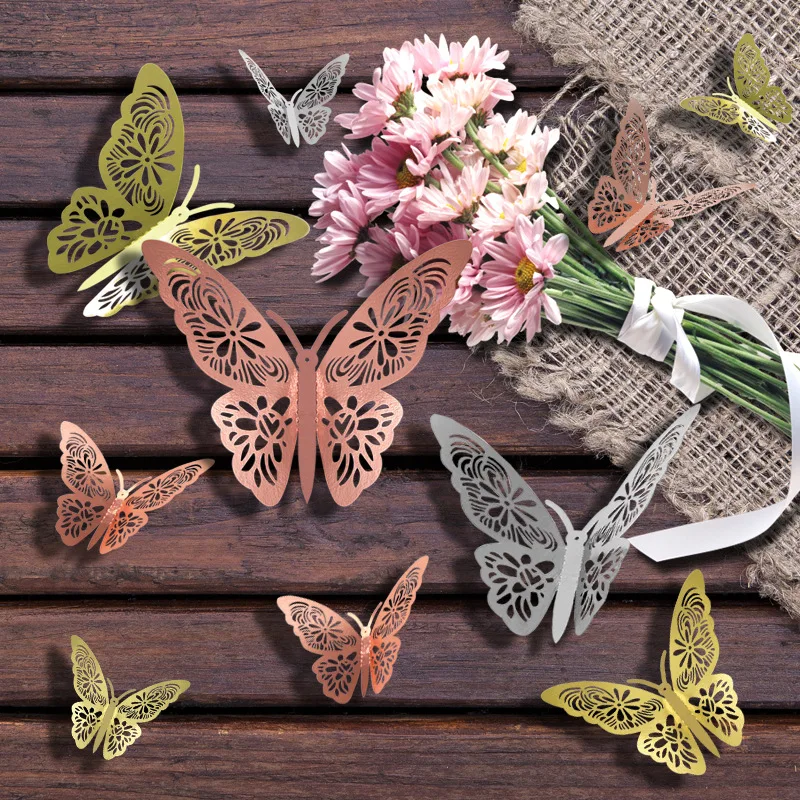 

12 Pcs 3D Wall Stickers Hollow Butterfly For Kids Rooms Home Wall Decor DIY Paper Mariposas Fridge Stickers Room Wall Decoration