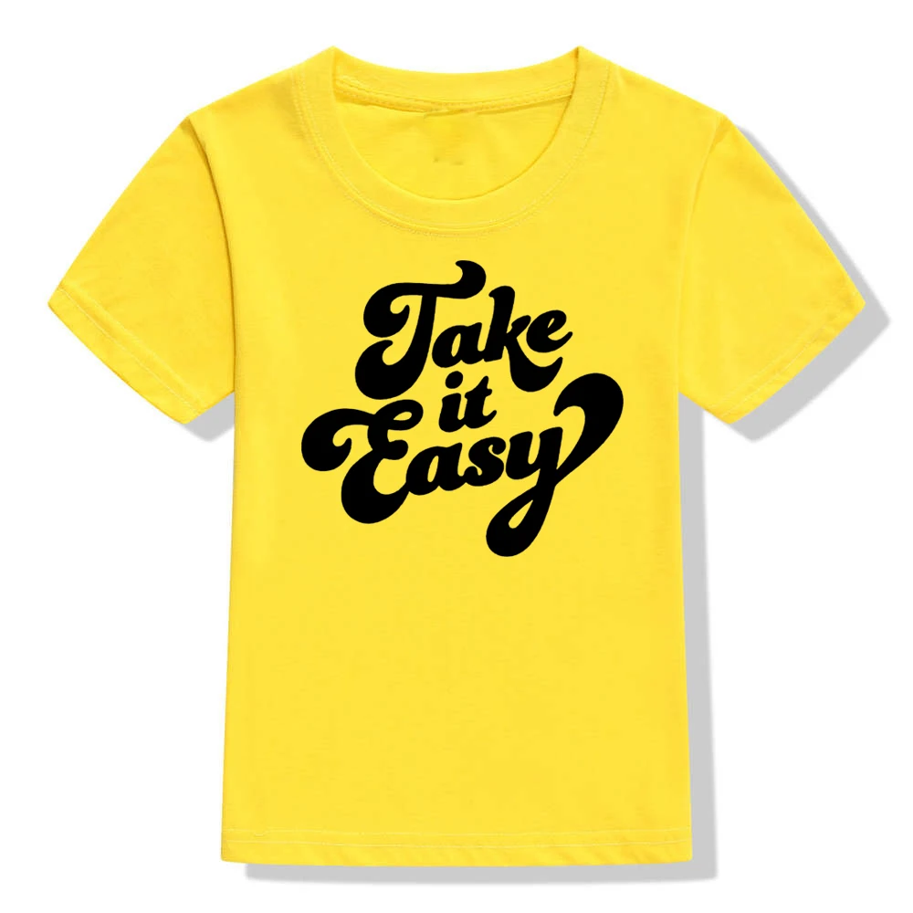 Летняя футболка с короткими рукавами для детей с надписью «Take It Easy» модные футболки для малышей и мальчиков детские повседневные футболки с круглым вырезом - Цвет: KU38-KSTYE-