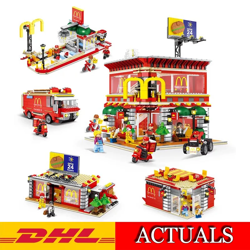 

2019 New 4 In 1 SD6901 Street View LED 24 hours McDonaldss Restaurant House Model Building Kits Blocks Bricks Children Toys Gift