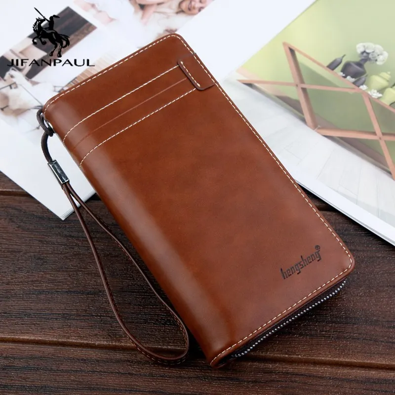 

JIFANPAUL Men's Clutch Wallet Men Wallet Men's Long Zipper European and American Wallet Large Capacity Wallet Mobile Phone Bag