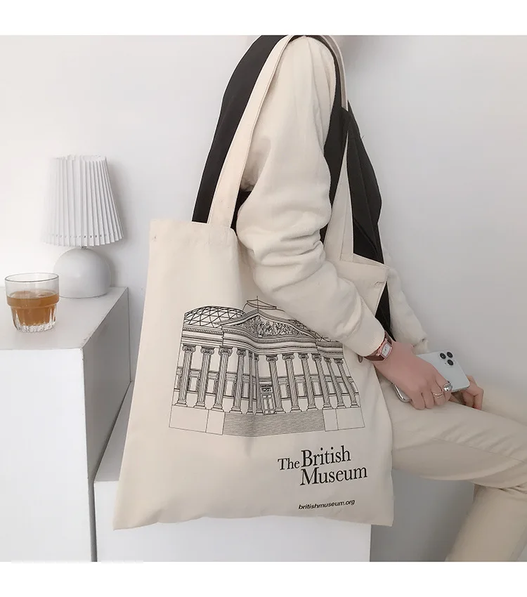 Women Canvas Bag British Museum Print Cotton Shoulder Bags Eco Shopping Bags Simple Casual Tote Cloth Books Handbag For Girls