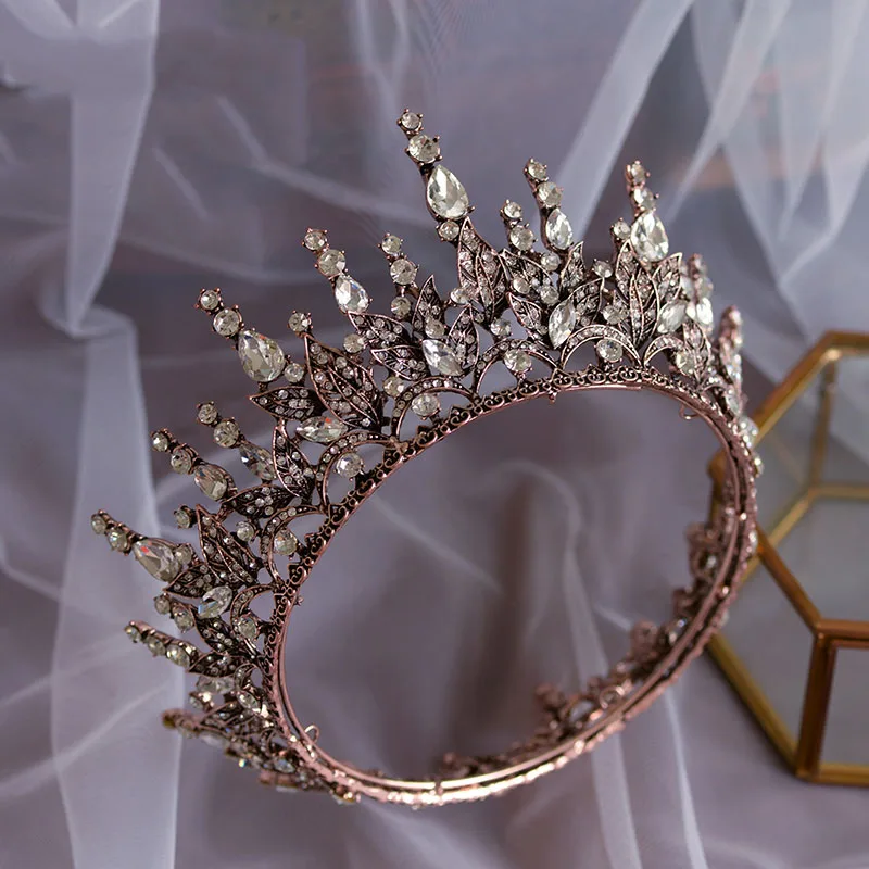 Vintage Crystal Round Baroque Tiaras and Crowns For Women Men King Queen Royal Party Bridal Wedding Head Jewelry Accessories 