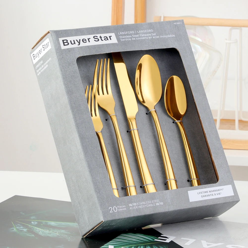 

20pcs Gold Dinnerware Stainless Steel Cutlery Set Tableware Food seving Knife Fork Spoon kits Metal Flatware Set Home Gift Box