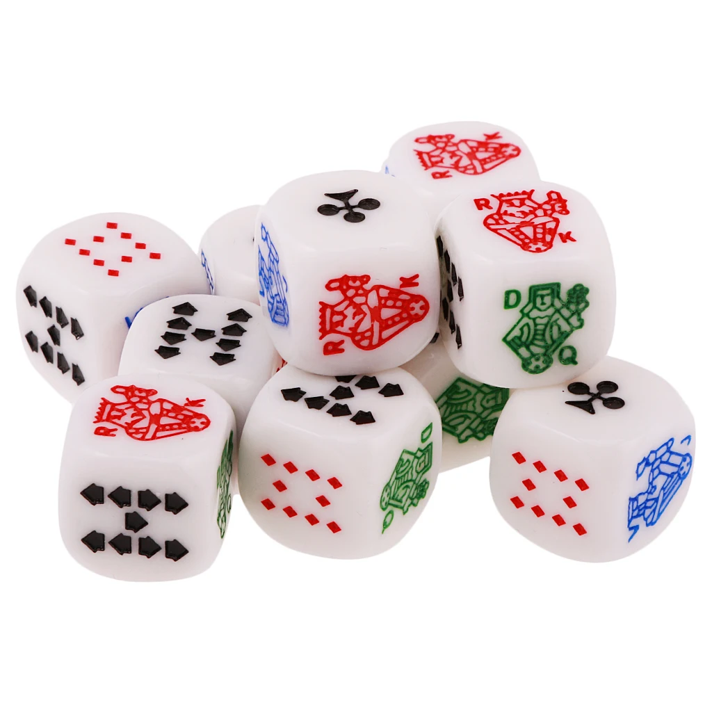10 Pieces of Six Sided D6(Ace,King,Queen,Jack,10,9) Poker Gaming Card Game Dice 10 Pieces of Six Sided D6(Ace,King,Queen,Jack,10,9) Poker Gaming Card Game Dice