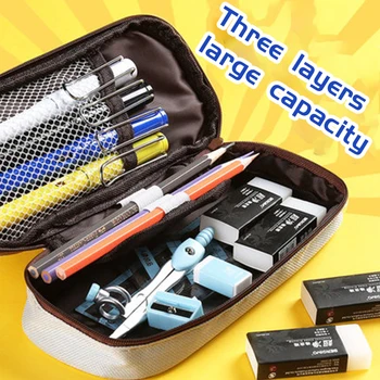 

Pencil bag simple large capacity cute student test cartoon stationery bag multi-layer canvas creative personality stationery bag