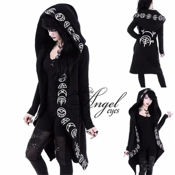 

New Classic Fashion Punk Women Costume Halloween Party Demon Element Black Hoodie
