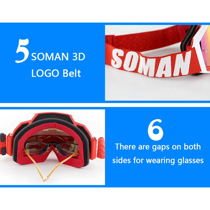 Очки SOMAN OTG для мотокросса езды по пересеченной местности Mx Lunette Flame квадроциклы