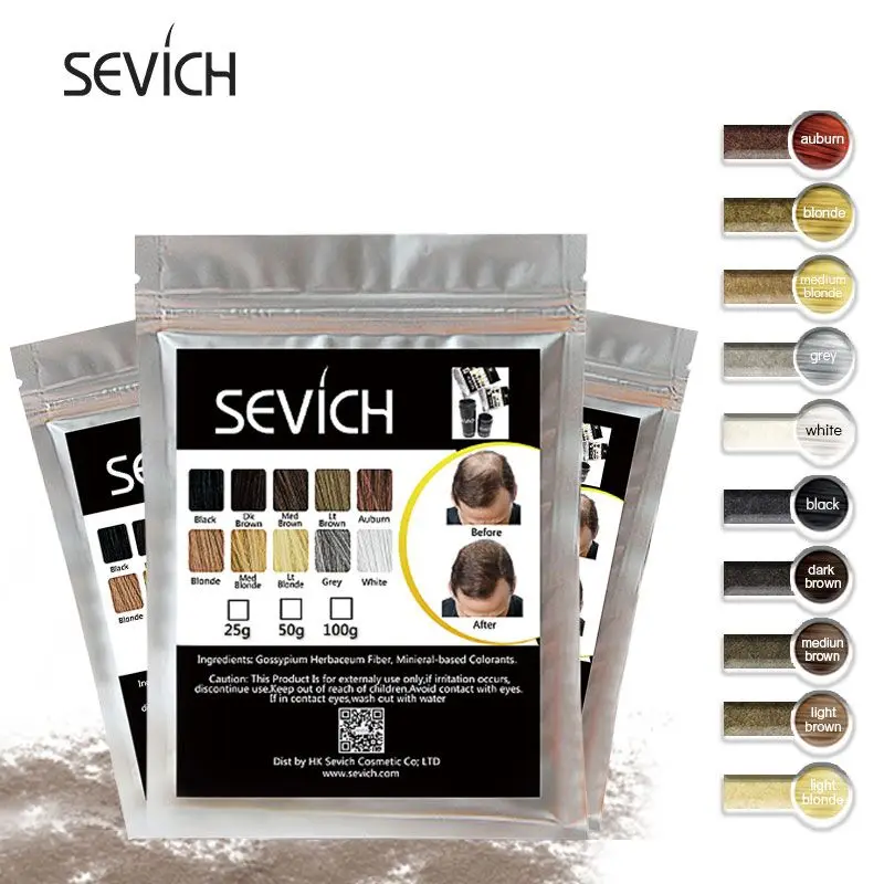 Sevich-bolsas de repuesto para extensión de cabello, fibra de pelo, instantáneo, queratina, 10 colores, polvo de fibra de construcción, 100g, envío directo