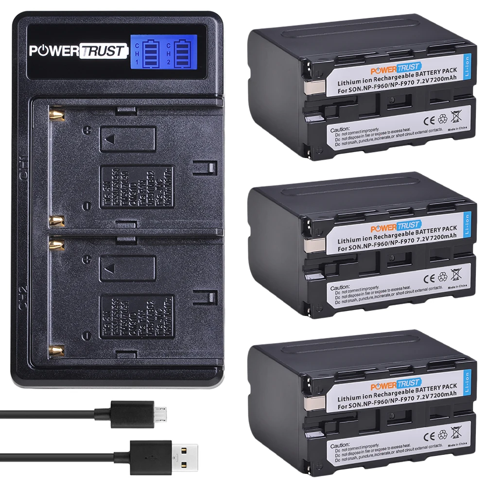3Battery and Charger 1x7200 мА/ч, NP-F960 NP-F970 Батарея с светодиодный Мощность индикатор+ Быстрая Двойная Зарядное устройство для sony NP-F550 NP-F770 NP-F750 F960 F970 F950 - Цвет: 3Battery and Charger