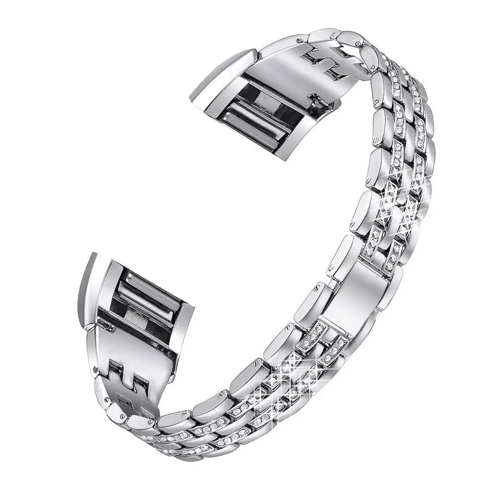 silver 3 OULUCCI металлический ремешок из нержавеющей стали для браслета Fitbit charge 2 горный хрусталь ремешок для Fitbit charge 3 ремешок умный браслет для женщин - Цвет: silver 3